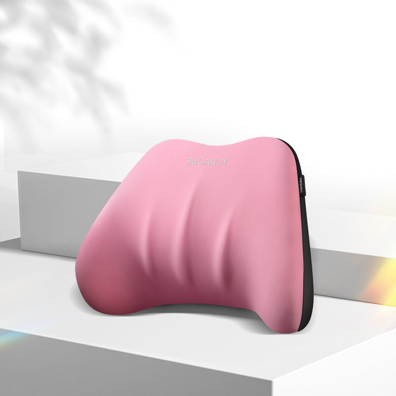 Coussin lombaire Be'Support rose, parfait pour soulager les douleurs dorsales pendant la grossesse.
