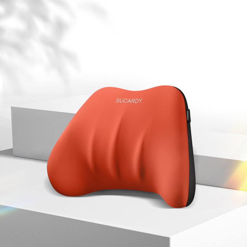 Coussin de soutien lombaire Be'Support rouge, idéal pour soulager le dos pendant la grossesse.