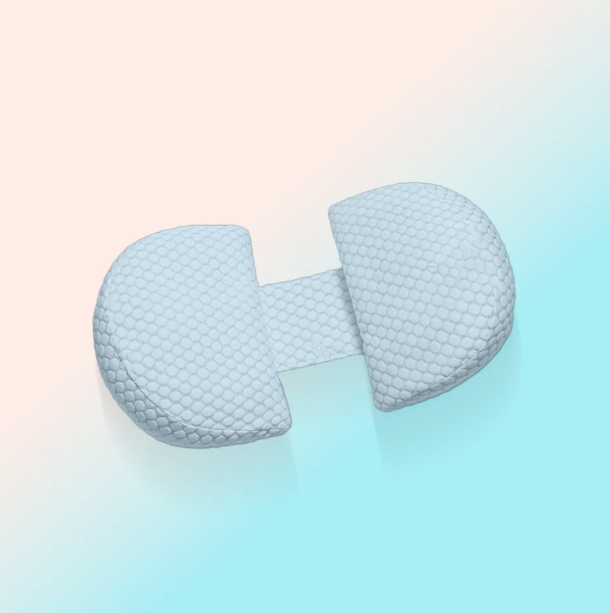 Coussin de grossesse Be'Plume vu de dessus, illustrant son design ergonomique et sa forme enveloppante pour un soutien optimal du ventre et du dos.