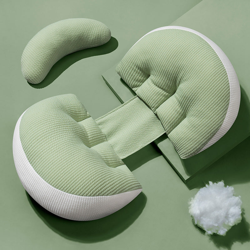 Coussin de grossesse ergonomique Be'Link vert de BEBLY, soutien optimal pour le dos et le ventre, idéal pour dormir confortablement.