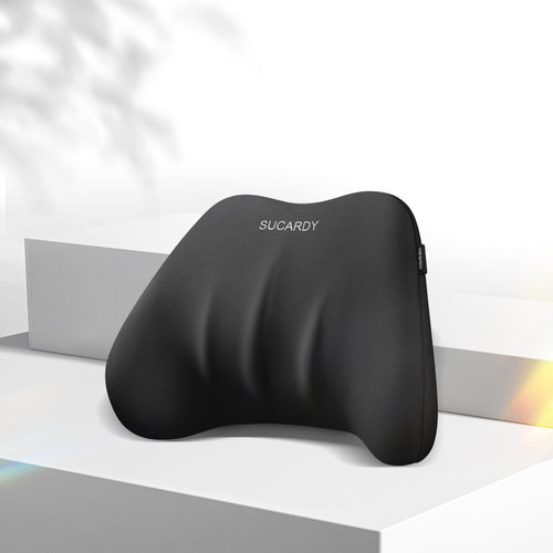 Coussin de soutien lombaire Be'Support noir pour soulager le dos pendant la grossesse, design ergonomique et maintien optimal.